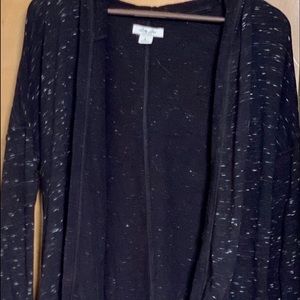 Lucky Lotus black open front hooded cardigan w/tie